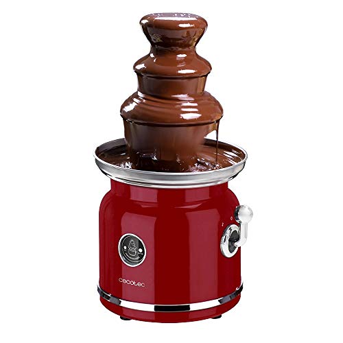 Cecotec Fuente de Chocolate Fun Chocolicious. Potencia 90 W, Diseño Retro, Torre de Acero Inoxidable, 3 Niveles de Cascada, Desmontable, Piezas aptas para lavavajillas