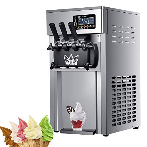 1200 W Máquina de Helado Suave Comercial, Máquina Hacer Helados, Heladera de Acero Inoxidable, Pantalla LED Soft Ice Cream Machine para Restaurantes Snack Bar, Sorbete y Yogur