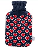Bolsa de agua caliente con funda axion + Incluye funda corazones para un uso seguro | Para calentar pies o para calentar cama | Capacidad aprox. de 2 litros